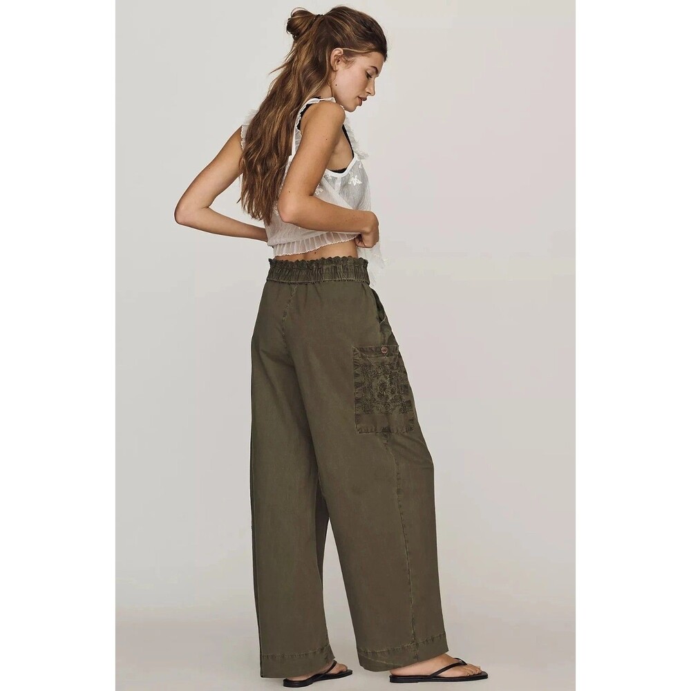 By Anthropologie Vintage Foldover Pants Barrel-Leg Pull-On Embroidered S 289185 - Picture 2 of 10